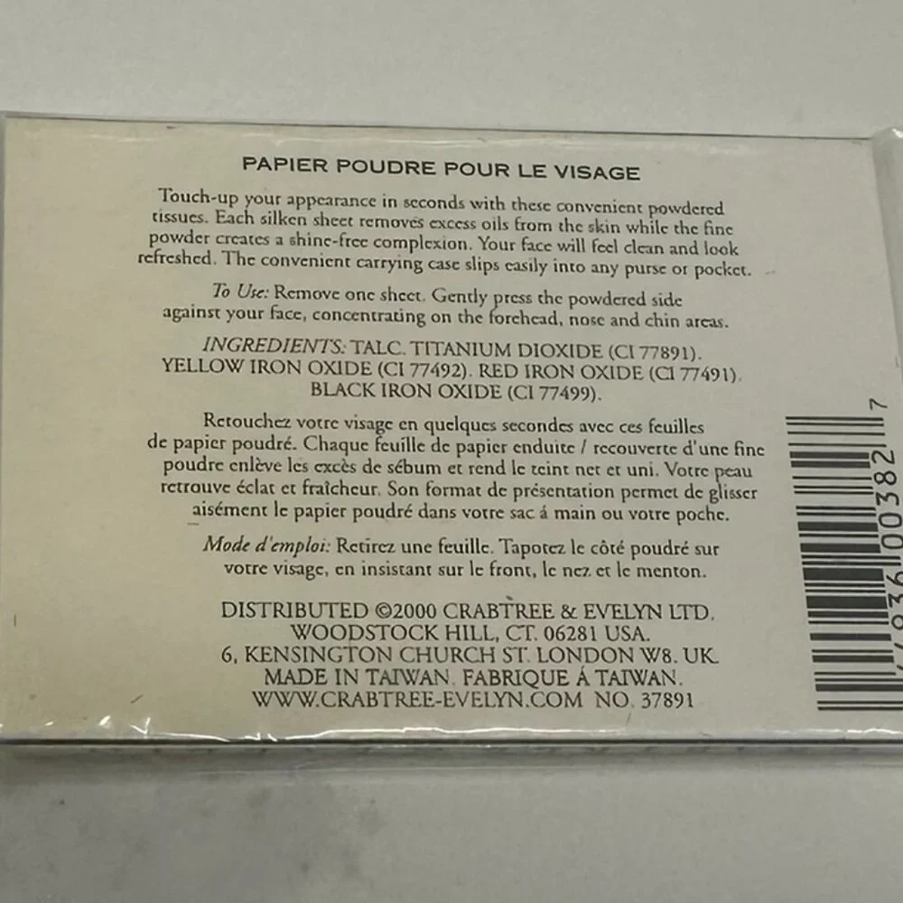 NEW - SEALED Crabtree & Evelyn Facial Blotting Tissue‎ 65 Powdered Sheets